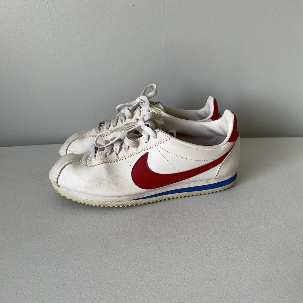 Nike Classic Cortez Leather Sneakers Shoes White Red Blue Colorway Womens Size 9